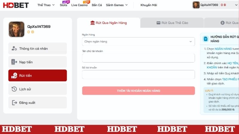 Cách rút tiền HDBET về tài khoản không quá khó